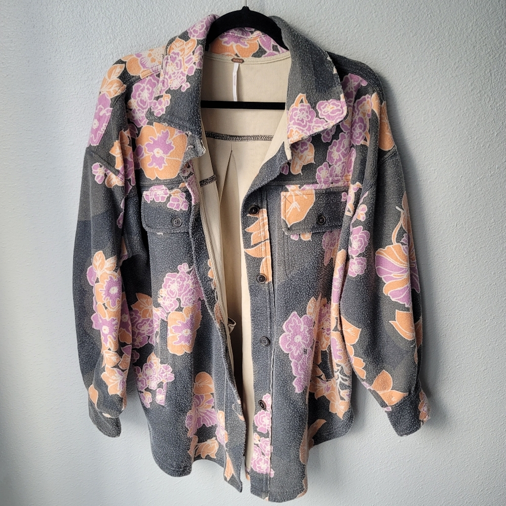 Free People Long Sleeve Overized Floral Ruby Jacket Size Small In Charcoal Combo - Picture 3 of 13